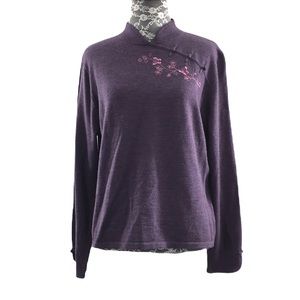 Pendleton Purple Heather Embroidered Sweater Womens Large 100% Merino Wool